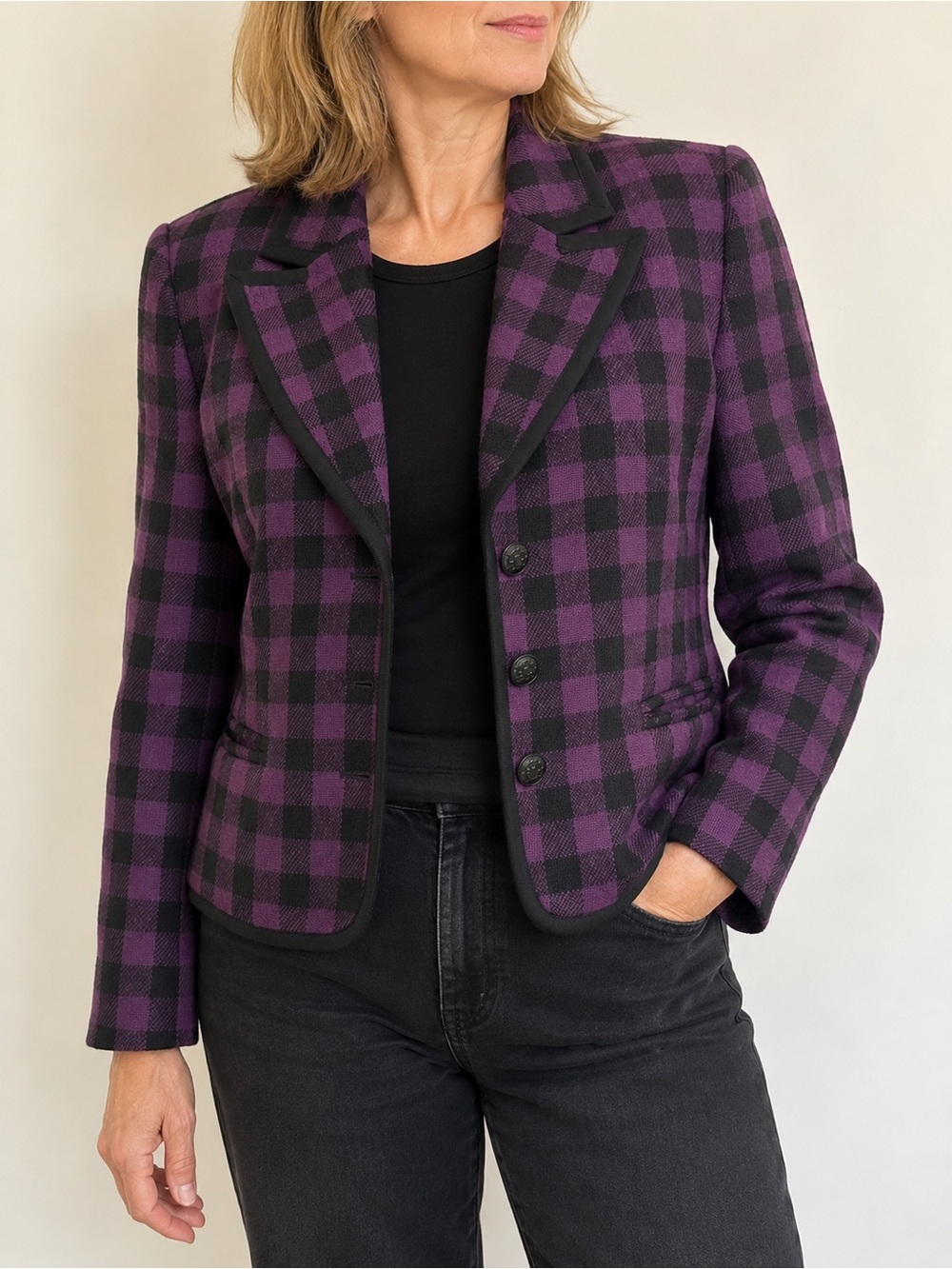 Attitude Purple & Black Plaid Tailored Blazer – Size 12